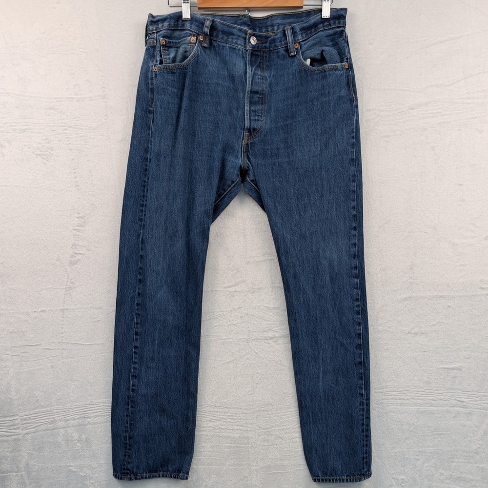 Levi Strauss 501 Jeans Men's 36x34 Dark Blue Straight Leg Button Fly Red Tab